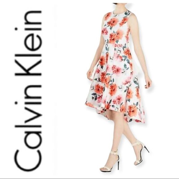 Calvin Klein Floral Print High-low Sleeveless Midi Dress Size 4 - Picture 2 of 7